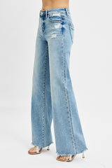 Risen Tummy Control Mid Rise Jean w/ Wide Leg - LIGHT WASH