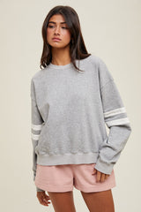 Heather Grey Varsity Striped Pullover