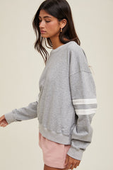 Heather Grey Varsity Striped Pullover