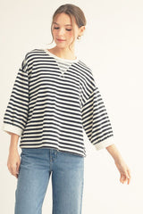 Black & White Stripe 3/4 Sleeve Cotton Top