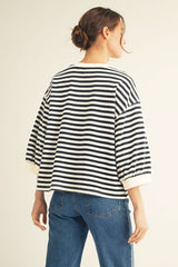 Black & White Stripe 3/4 Sleeve Cotton Top