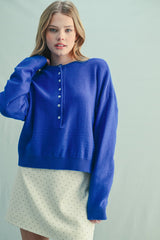 Blue Henley Button Up Lightweight Sweater