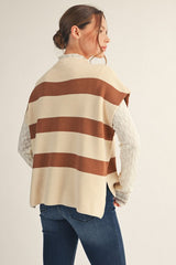 Mocha & Cream Stripe Ribbed Drop Shoulder Sweater Vest