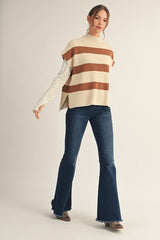 Mocha & Cream Stripe Ribbed Drop Shoulder Sweater Vest