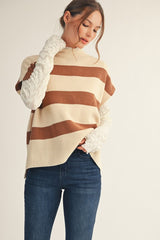 Mocha & Cream Stripe Ribbed Drop Shoulder Sweater Vest