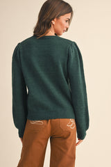 Hunter Green Ribbed Puff Sleeve