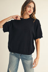 Basic Drop Shoulder Short Sleeve Top w/ Raw Edge Details - 4 COLORS
