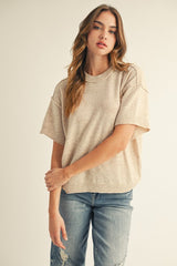 Basic Drop Shoulder Short Sleeve Top w/ Raw Edge Details - 4 COLORS
