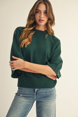 Hunter Green Drop Shoulder Soft Sweater Top
