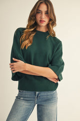 Hunter Green Drop Shoulder Soft Sweater Top