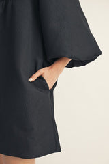 Black Puff Sleeve Dress w/ Textured Accents
