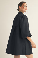 Black Puff Sleeve Dress w/ Textured Accents