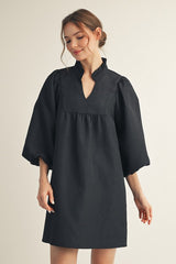 Black Puff Sleeve Dress w/ Textured Accents