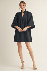 Black Puff Sleeve Dress w/ Textured Accents