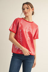 Sequin Short Sleeve Top - 2 COLORS