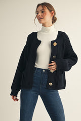 Black Sweater Cardigan with Big Gold Buttons
