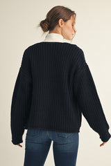 Black Sweater Cardigan with Big Gold Buttons