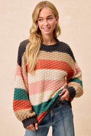 Striped Color Block Chunky Knit Sweater