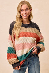 Striped Color Block Chunky Knit Sweater