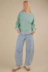 Blue/Green Stripe Oversized Knit Top