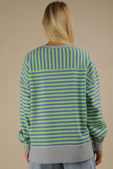 Blue/Green Stripe Oversized Knit Top