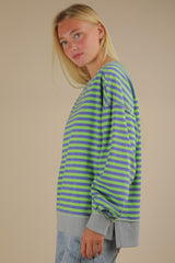 Blue/Green Stripe Oversized Knit Top