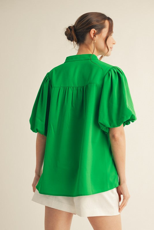 Silky Short Puff Sleeve Top - 2 COLORS