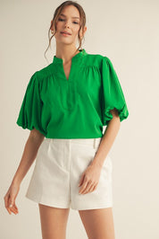 Silky Short Puff Sleeve Top - 2 COLORS