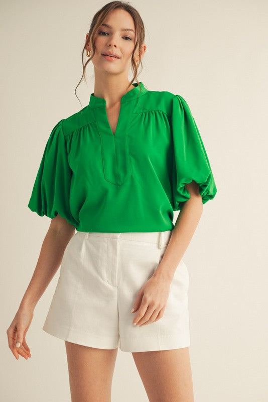 Silky Short Puff Sleeve Top - 2 COLORS
