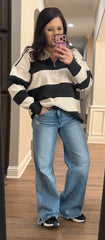 Black & White Striped Reverse Stitch Sweater Pullover