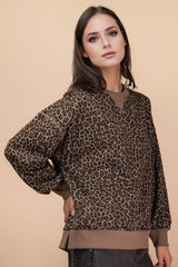 Leopard Printed Knit Long Sleeve Top