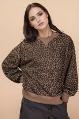 Leopard Printed Knit Long Sleeve Top