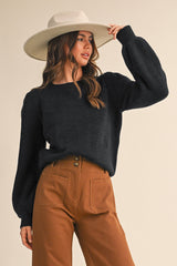 Black Ribbed Puff Sleeve