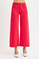 Red Risen Tummy Control Wide Leg Crop Jeans