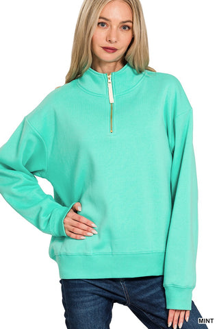 Mint Fleece 1/4 Zip Pullover