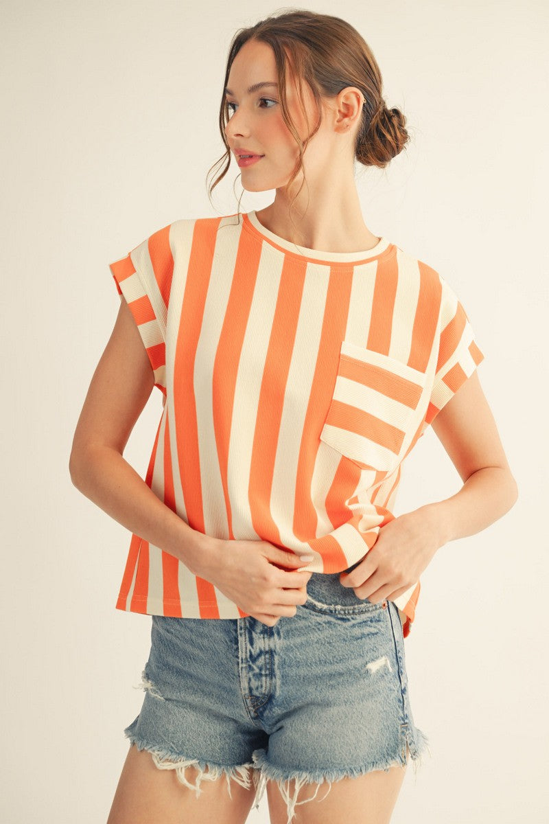 Orange Bold Stripe Top
