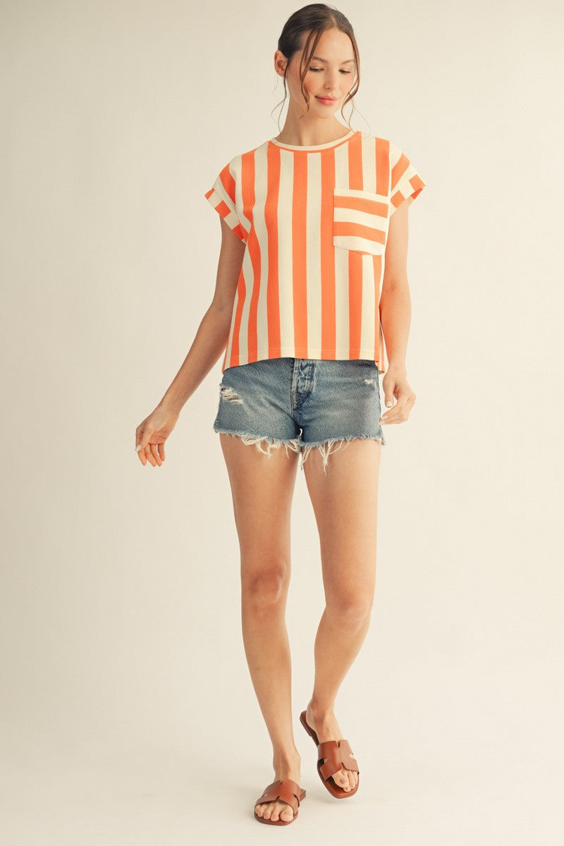 Orange Bold Stripe Top