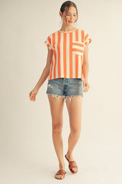 Orange Bold Stripe Top