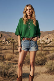 Oversized Short Sleeve Lightweight Sweater Top - 2 COLORS!