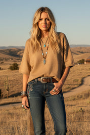 Oversized Short Sleeve Lightweight Sweater Top - 2 COLORS!