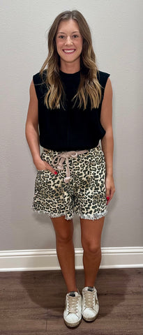 Leopard Short w/ OATMEAL Braided Belt Detail