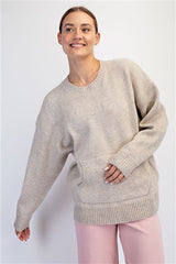 Soft Rounded Neckline Kangaroo Pocket Sweater - 2 COLORS