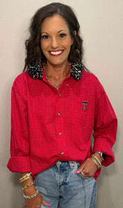 Red Texas Tech Ruffle Collar Top