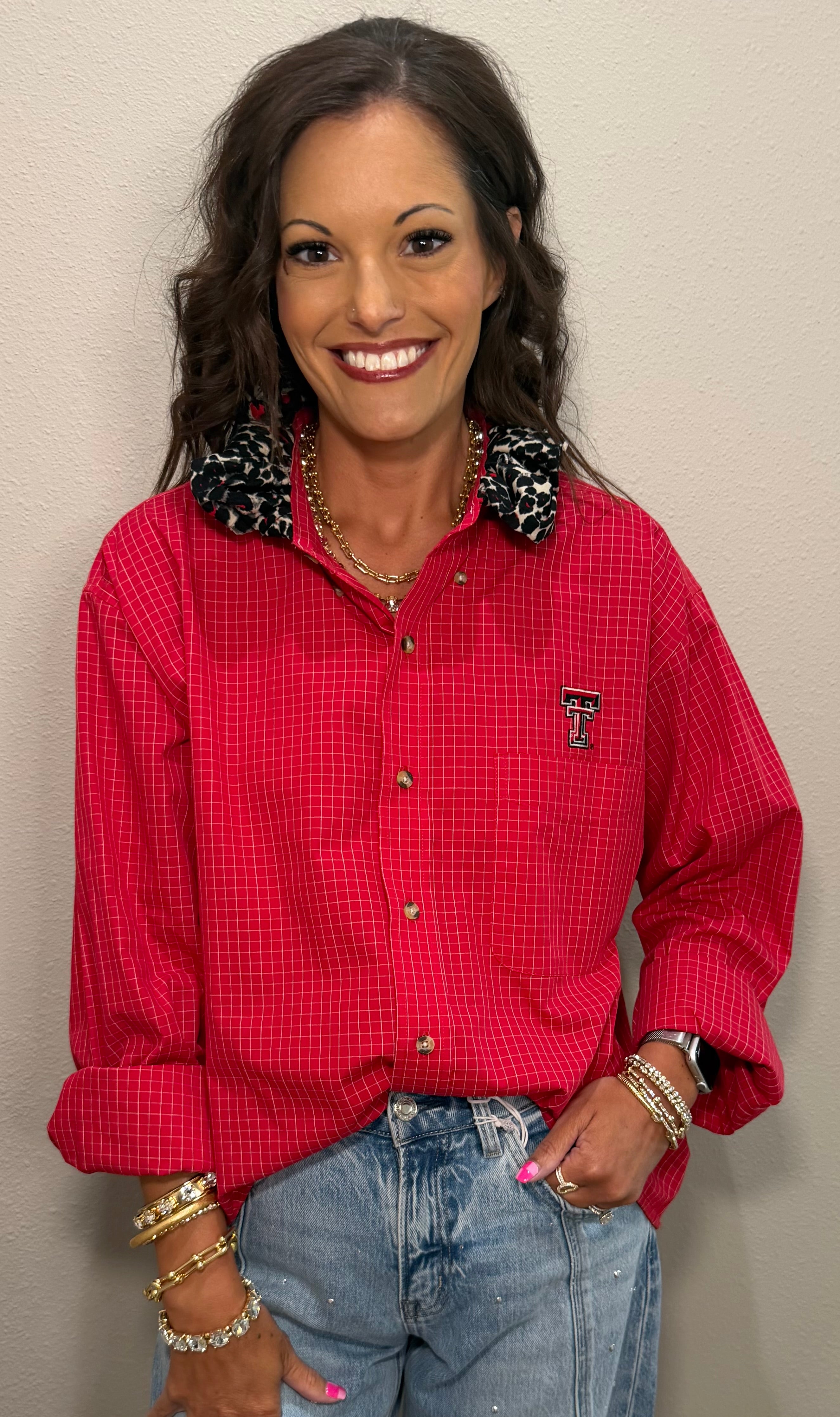 Red Texas Tech Ruffle Collar Top