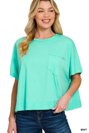Mint Exposed Seam Boxy Pocket Tee Top