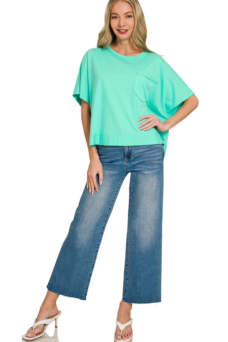 Mint Exposed Seam Boxy Pocket Tee Top