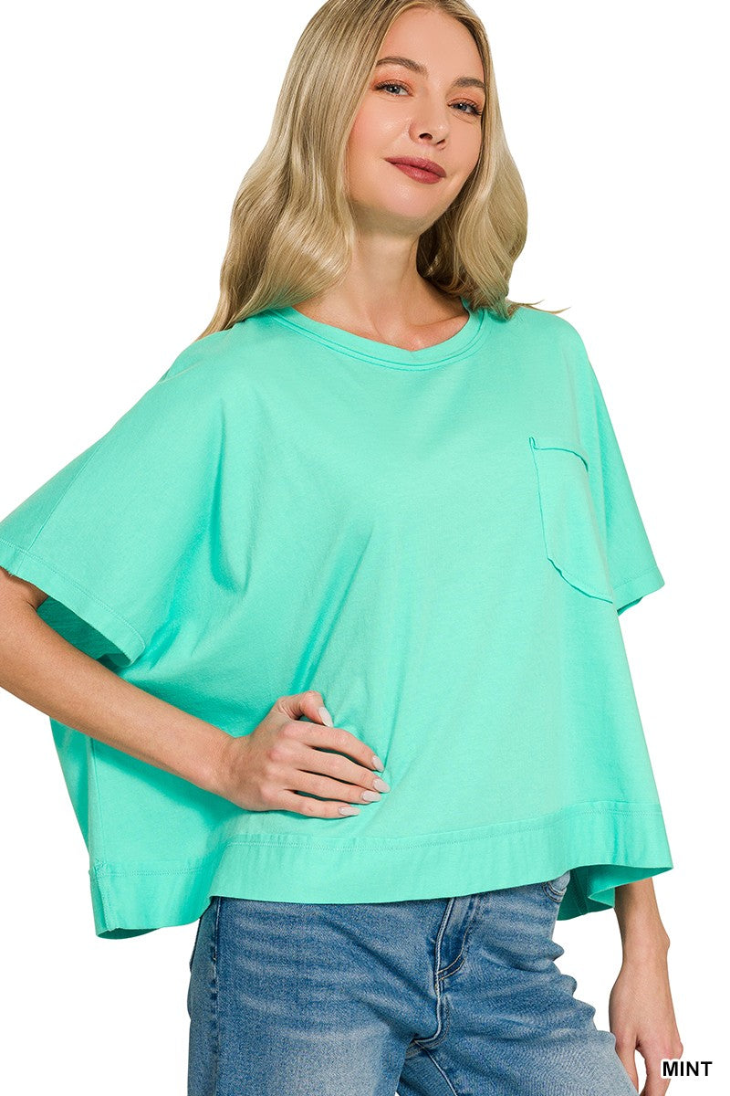 Mint Exposed Seam Boxy Pocket Tee Top