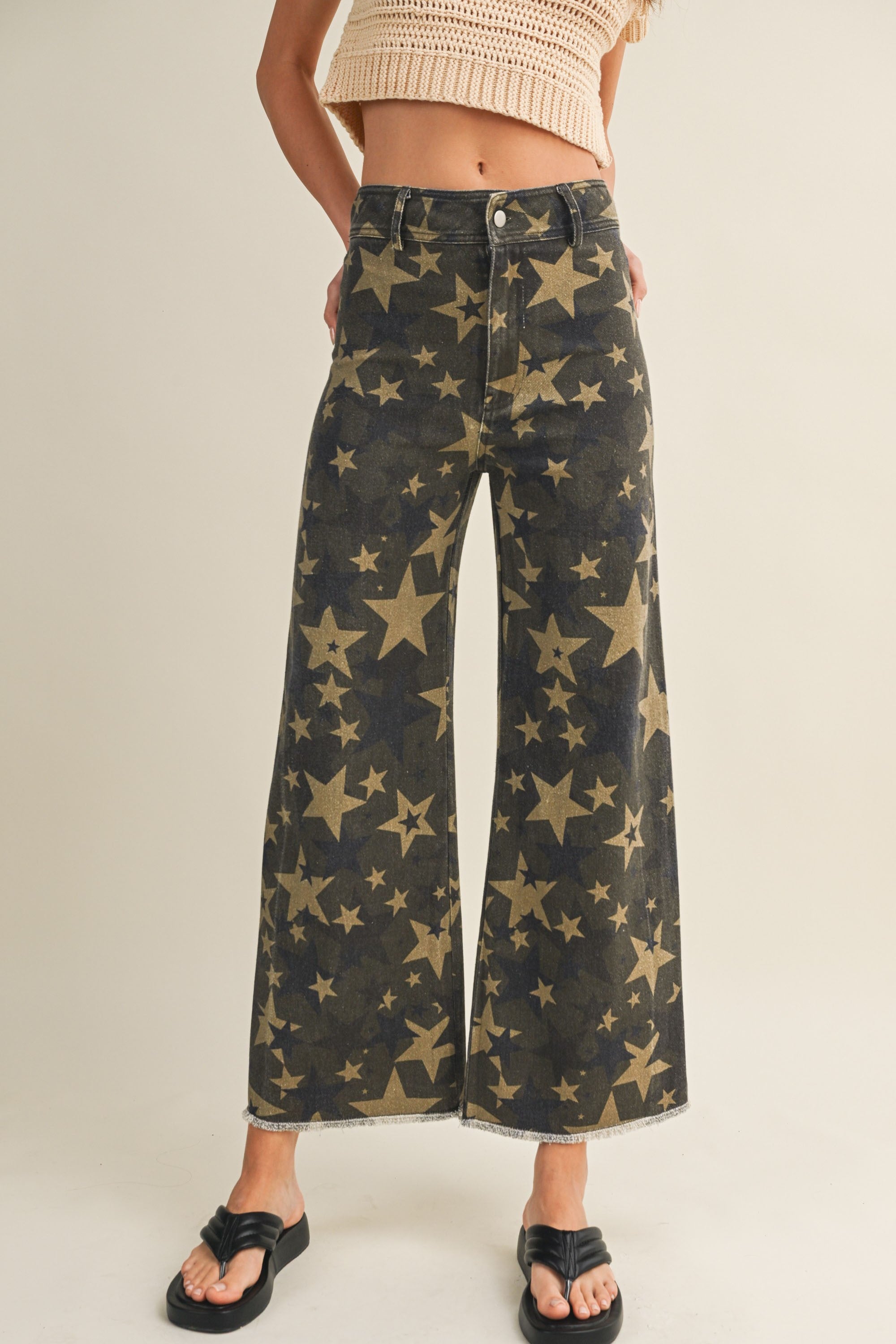 Camo Wide Leg Trouser with All Over Stars