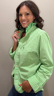 Bright Green Plaid Ruffle Collar