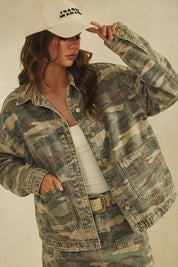 Vintage Washed Camo Denim Jacket w/ Square Pockets